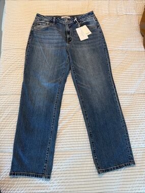 Flying Monkey Women's Straight Leg Jeans in Dark Blue Denim